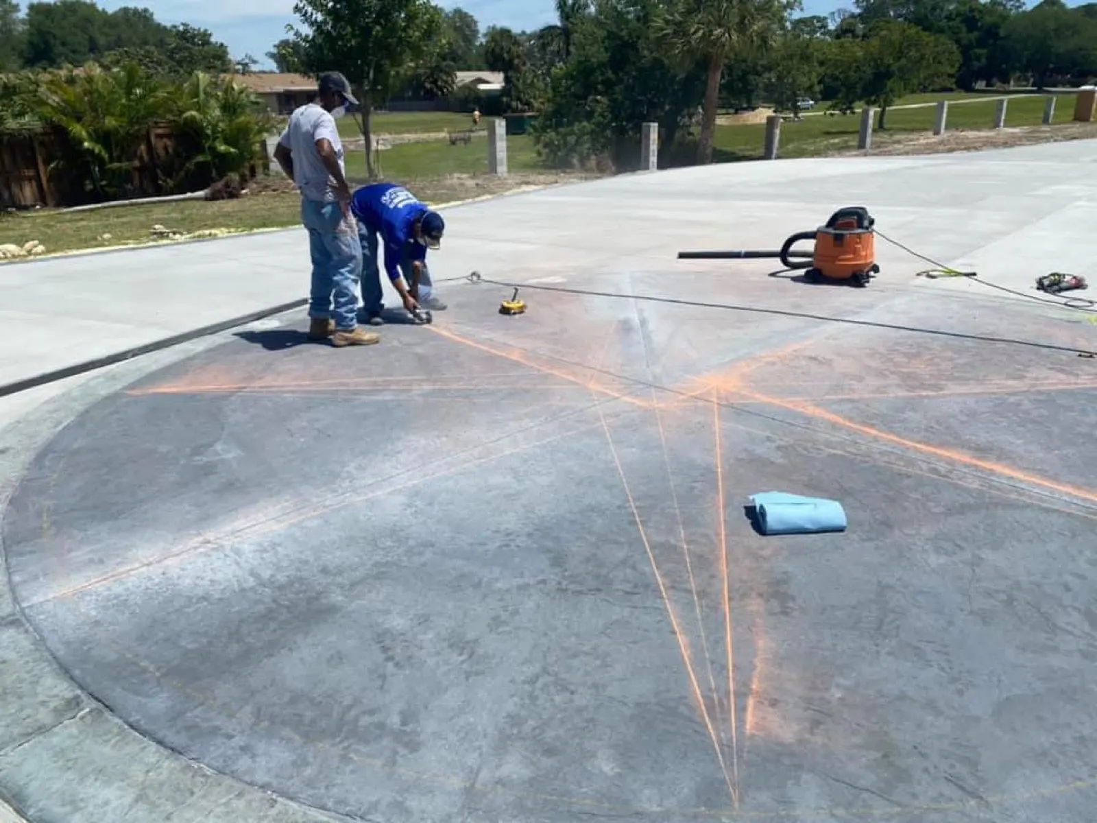 Casting color onto fresh stamped concrete in Brevard County