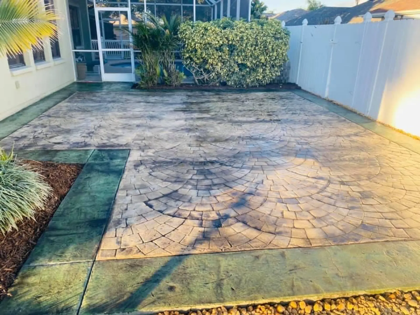 Multicolor ashlar stamped concrete patio